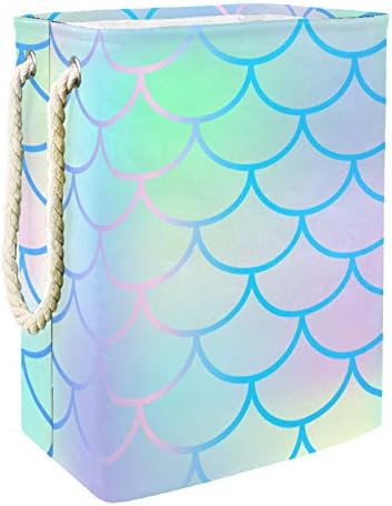 Deyya Resumo Mermaid Escala Padrão de lavanderia cestas cestas altas dicas dobráveis ​​para crianças adultas meninos adolescentes meninas em quartos banheiro 19.3x11.8x15.9 em/49x30x40.5 cm