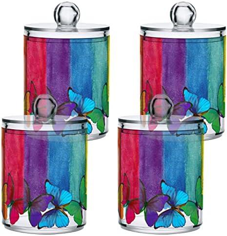 INNEWGOGO Rainbow Butterfly 2 Pacote de pacote de cotonete Organizador Distanteador de banheiros Praços de banheiro com tampas claras