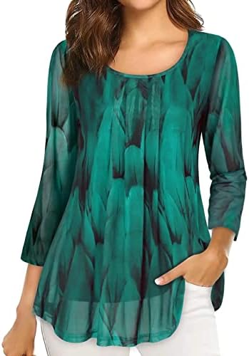 Mulheres soltas tops casuais 3/4 manga chiffon impressão floral camiseta pulôver solto ajuste planta blusas de túnica de túnica