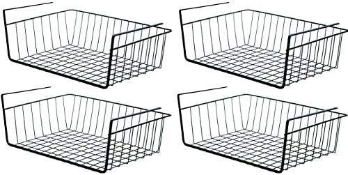 Pengke preto sob cesta de prateleira, 4 slides de embalagem sob cestas de arame de prateleira de armazenamento, economia de espaço