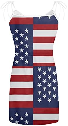 Kuaileya Bandeira Prind Women Women Loue Neck Dress Dress Dress sem mangas Inspendence Independence Casual Pocket Summer