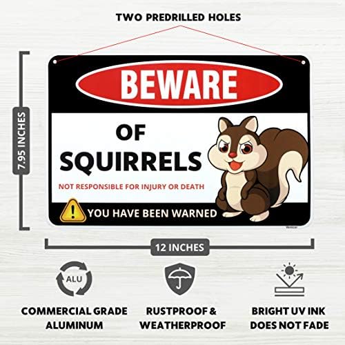Venicor Squirrel Decor Sign - 8 x 12 polegadas - Alumínio - Presentes engraçados de esquilo para amantes de esquilo - adesivos de esquilo