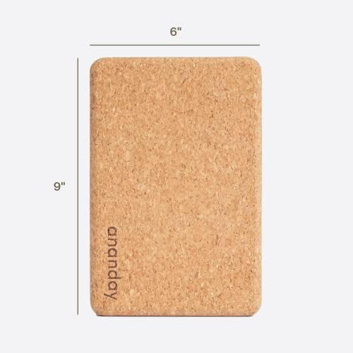 Ananday Cork Yoga Block-não deslizamento, leve, ecológico e solidário para melhor equilíbrio, alinhamento, flexibilidade e resistência-superfície sem deslizamento para estabilidade e bordas combatidas para conforto