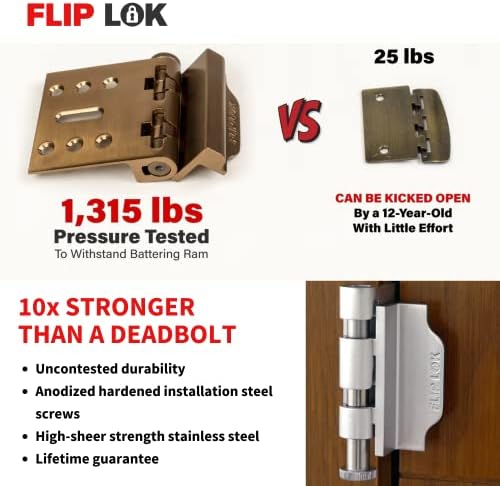 Fliplok High Security Door Lock é 10x mais forte que um deadbolt. Instantaneamente transforma qualquer sala em uma sala segura com