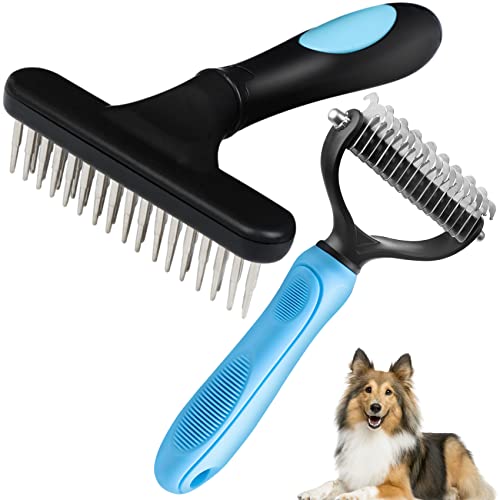 Rake subpêmeu para cães, Dematting Tool Conjunto de cães de cabelos longos Brush de ancinho de cães + pente de pincel
