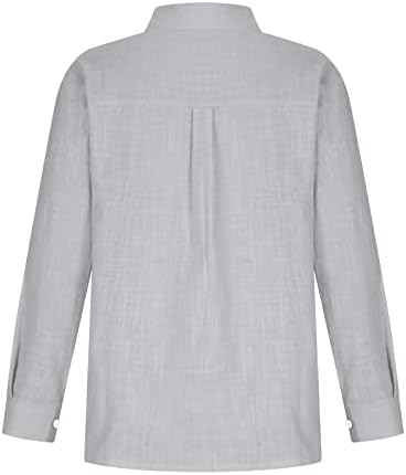 Camisas de linho de algodão para mulheres, feminino de manga longa feminina camiseta superior camiseta casual solteira lapela v Blouse