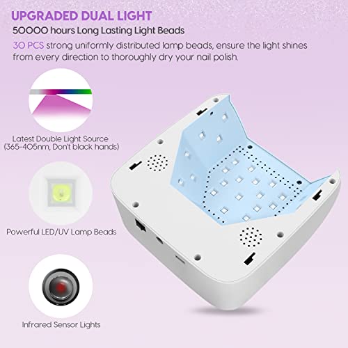 Lâmpada de unha LED UV ANBEISTEE, Lâmpada recarregável da lâmpada de unha sem fio Luz de gel de gel com 5 timer, lâmpada de cura seca rápida com sensor automático de exibição para salão e casa