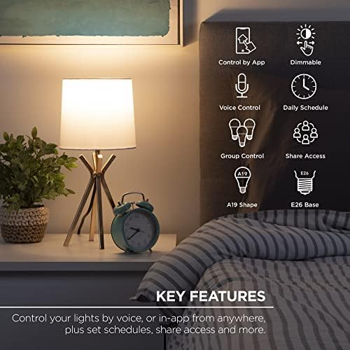 Merkury Innovations Smart Bulb, A19/E26 LED branco diminuído, 800 lúmens, requer Wi-Fi de 2,4 GHz, 9W, 3-pacote, ecologicamente