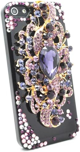 Fancyg® Floral Series elegante 3D Luxo colorido Crystal Rhinestone Diamond Back Capa para iPhone 5 iPhone 5s Raro e único - roxo