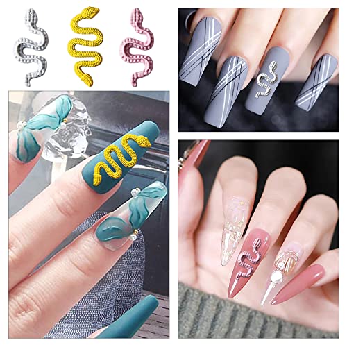 Wokoto 40pcs 3d Snake Unh Nail Chrams para unhas Art 3d Charms de cobra grandes e pequenos encantos de cobra colorida preta branca amarela de unhas de unhas rosa jóias de unhas para mulheres acrílico unhas Acessório