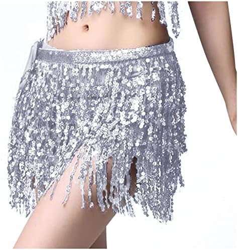 Mini -saia sexy com borracha de lantejoulas para mulheres saia da dançarina de barriga rave Fringe Hip Senfin