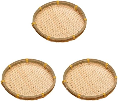 Bandeja de legumes de cabilock 3pcs decorações rústicas naturais de vime plana, mais vime e decoração de pão de pão de pão de pó