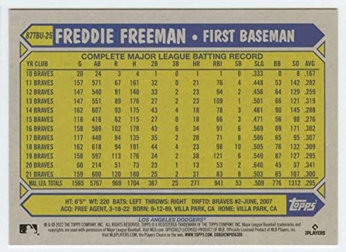 2022 Topps Update 1987 beisebol 87tbu-25 Freddie Freeman NM-MT Los Angeles Dodgers Baseball