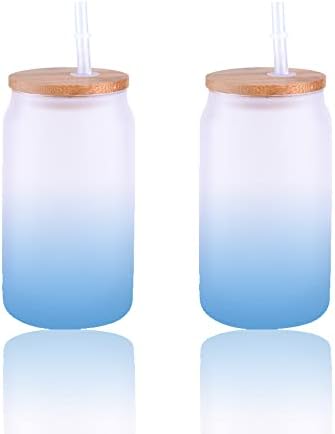 Mysub 2pack Sublimation pode copo com tampas de bambu e canudos de vidro, copos de 18 onças com tampas e palhadas, xícaras