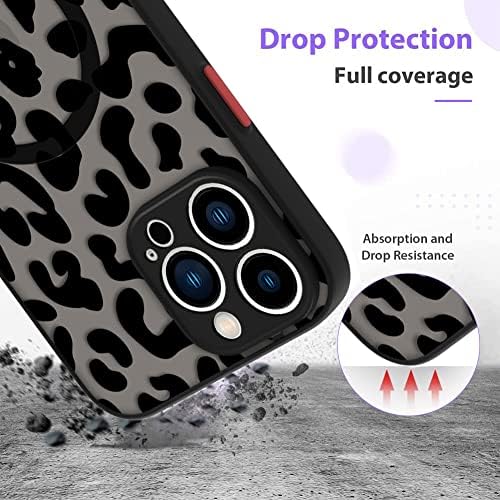 Mowime Compatível para iPhone 14 Pro Max Case Black Leopard Pattern [Compatível com MagSafe] Para Mulheres Meninas Proteção de Câmera completa Caixa de telefone magnético
