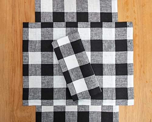 Solino Home Buffalo Check Linen Dinner Guardips de 4 a de linho puro guardanapos xadrez preto e branco para a primavera, verão - 20 x 20 polegadas, artesanais de linho europeu e lavável máquina lavável