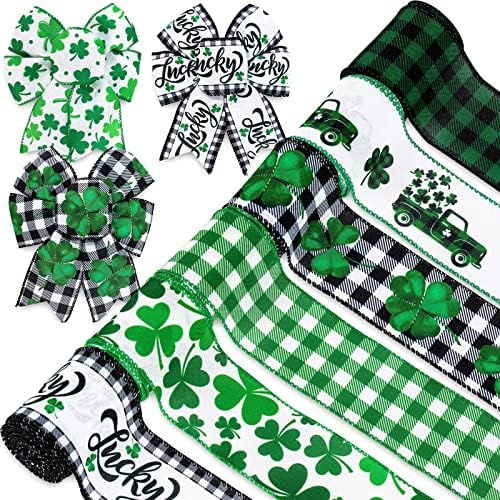 AnyDesign 6 Roll Roll St. Patrick's Day Wired Edge Fita