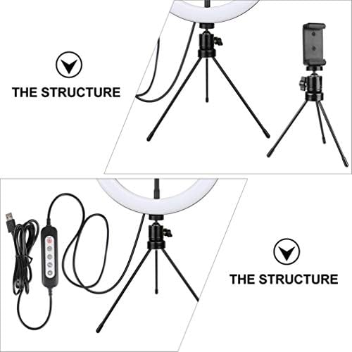 AMOSFUN 1 Set Selfie Ring Light com o suporte do stand do tripé Mini Câmera LED Cântico Lâmpada de mesa para transmissão ao vivo Fotografia de maquiagem preta Black
