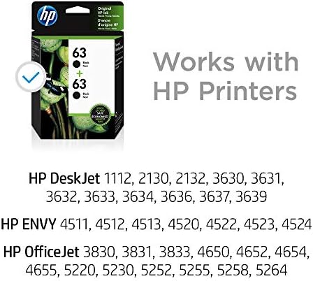 HP 63 | 2 cartuchos de tinta | Preto | Trabalha com a HP DeskJet 1112, 2100 Series, 3600 Series, HP Envy 4500 Series, HP