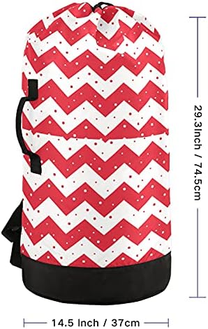 Linhas onduladas vermelhas e brancas Saco de lavanderia pesada mochila de lavanderia com tiras de ombro e alças Bolsa