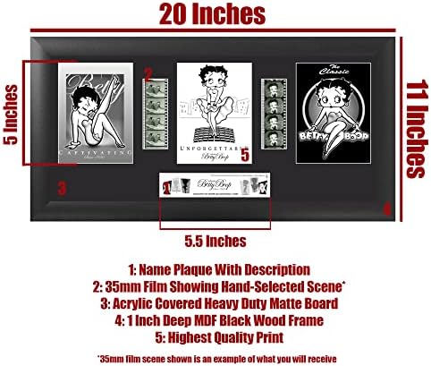 Betty Boop - FilmCells 20 ”x 11” Trio emoldurado Apresentação de filmes - com seis células de filme de 35 mm - edição limitada colecionável