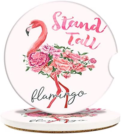 Coastas -russas de carro flamingo para porta -copos absorventes 2,56 , 2 pacote de pedra de cerâmica Base de cortiça Base de cortiça, rosa Flamingo Stand Toil