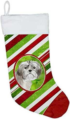 Tesouros de Caroline CK4080CS Shih Tzu Puppy Christmas Candy Stripe de Natal, lareira pendurando meias de Natal Decoração