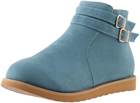 Botas para mulheres sem plataforma de calcanhar as botas de tornozelas moda de camurça sólida zíper lateral fivela vintage