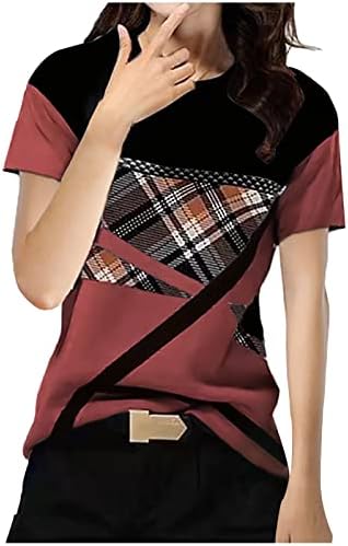 Camisas de exercícios para mulheres Pullover irregular de impressão casual Manga curta T-shirt Summer Tops Topneck Bloups Dressty