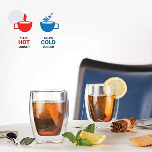 Luigi Bormioli Canecas de café de vidro duplo Bormioli - 9 onças de chá isoladas, xícaras de bebida, para café com