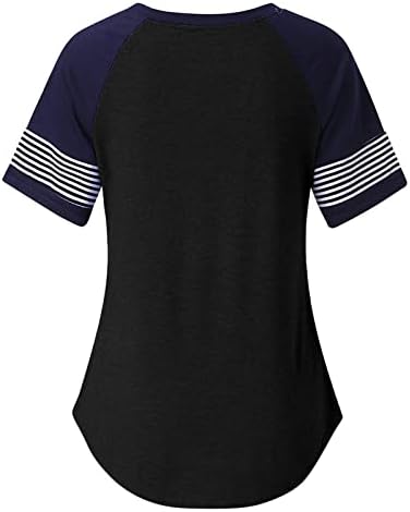 Camisas de verão casuais com tampas para mulheres 2023 Manga curta Crewneck Colorblock Casas de algodão solto Blouse Baggy T-Shirt
