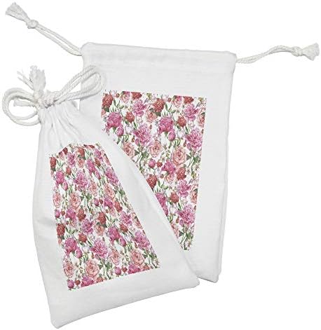 Ambesonne em aquarela, bolsa de tecido de flor de 2, impressão de estilo de pintura de padrões florais vitorianos com rosas peonies, pequena bolsa de cordão para máscaras e favores de produtos de higiene pessoal, 9 x 6, blush rosa branco