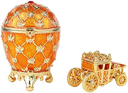 Qifu Vintage Gold Gold Faberge Egg Jewelry Box com mini carruagem real, presente exclusivo para a Páscoa