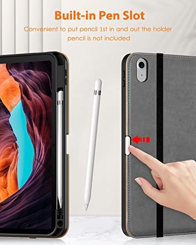 DTTO iPad 10th Geração Case 10,9 polegadas 2022, Caso de fólio de fólio de couro premium cinza com caneta caneta azul