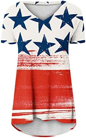 Ladies Brunch Tops de manga curta Bloups Shirts Skew Deep V Neck Lace Independence Day Bandle Pintura Floral Tops T3