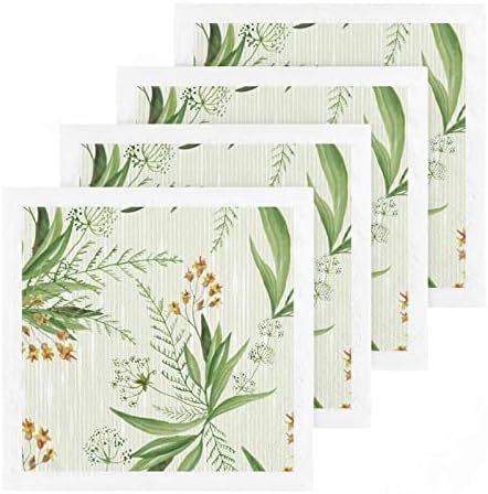 Folhas elegantes macias de pano 12x12in Conjunto, 4 embalagem de algodão absorvente Toalha quadrada pratos de cozinha
