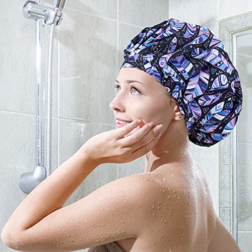 Pozilan Luxury Shower Cap para mulheres, tampas de chuveiro reutilizáveis ​​à prova d'água Doubres camadas de seda macia forrada, extra grande para cabelos longos, ajustáveis ​​para a maioria das cabeças