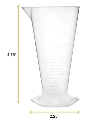 Medida cônica, 125 ml - plástico de polipropileno, translúcido - bico de vazamento - 5 ml de graduação elevada - base hexagonal