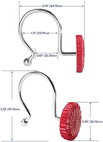 Ganchos de cortina de chuveiro, ganchos e anéis de cortina de chuveiro decorativo de flores, ganchos de chuveiro de alumínio à prova de ferrugem para cortina de chuveiro, anéis de chuveiro de deslizamento para revestimento de chuveiro, conjunto de 12