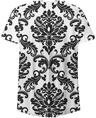 Túnicas de impressão vintage para mulheres oculam camiseta da barriga de gordura solta de verão de verão casual de manga curta para cima v blusa de pescoço