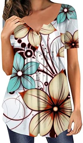 Túnica feminina túnica casual casual pescoço de manga curta camisetas 2023 t-shirt de impressão floral gráfica Bloups Flowy