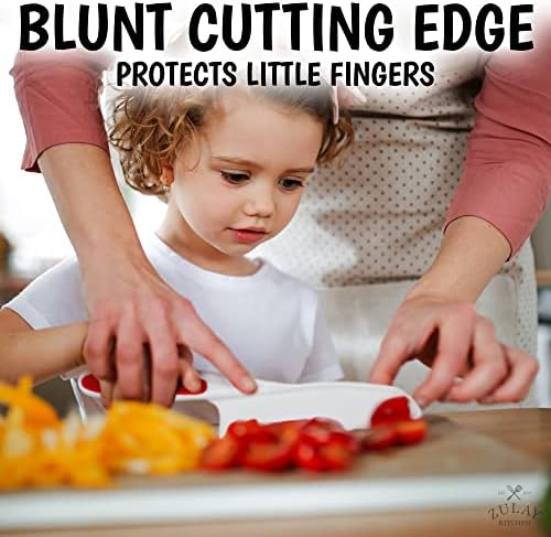 Zulay Kids Knife Set para cozinhar e cortar frutas, vegetais e bolo - faca de partida perfeita para pequenas mãos na cozinha - faca de nylon de 3 peças para crianças - Faca de alface divertida e segura