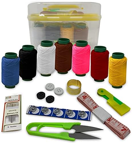 Amazing Creations Kit de costura portátil - inclui conjunto de agulhas, carretéis de rosca, dedal, encadeador, fita adesiva,