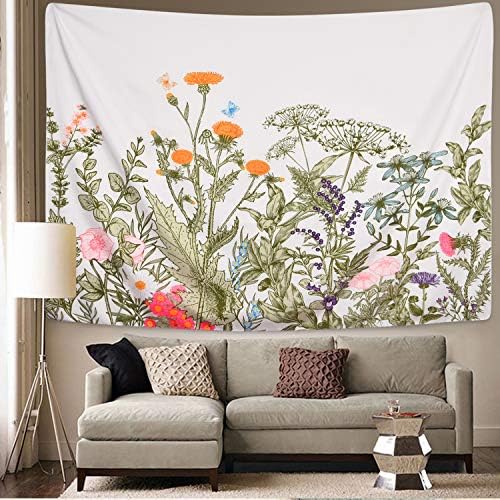 Alishomtll plantas florais coloridas de tapeçaria ervas vintage tapeçaria flores silvestres de tapeçaria parede pendurada