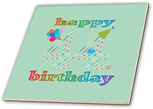 3drose feliz 44º aniversário, cupcake com vela, balões, chapéu, colorido - azulejos