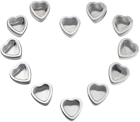 Fashewelry 18pcs Caixa de armazenamento de lata de formato de coração com tampa de lata de metal pode com janela transparente
