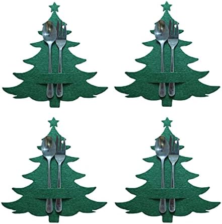 Long fino tiras magnéticas bolsa de talheres de Natal | 4 peças/conjunto Árvore de Natal Não tecido utensília de cozinha rack