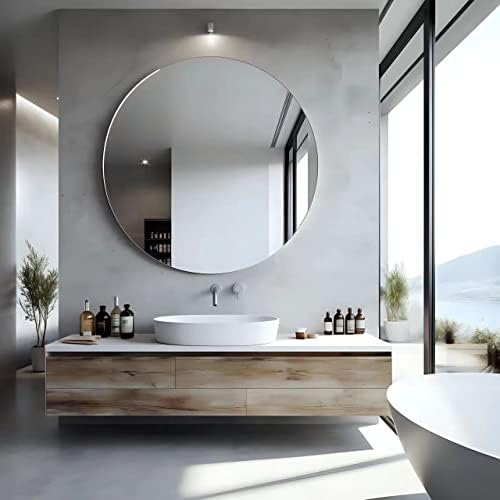 Ushower 36 Round sem moldura espelho de parede com borda chanfrada - espelho círculo para banheiro e vaidade, elegante