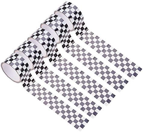 Fita de bandeira quadriculada em preto e branco Wandic, 5 rolos de fita de xadrez para artesanato de bricolage, decorações de festas