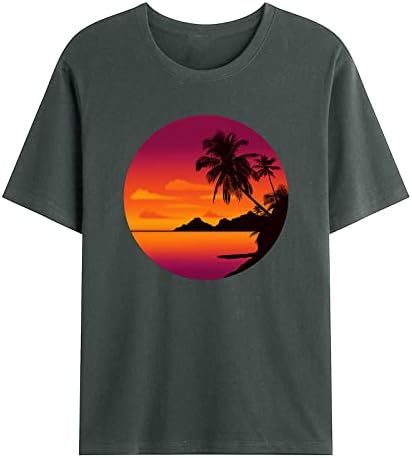 Camiseta para homens Casual Summer Manga curta Camiseta redonda de pescoço de moda de palmeira de palmeira camisetas de praia